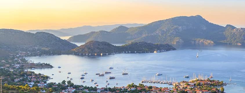 Selimiye cityscape during sunset in Marmaris Turkey